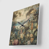 ヴィンテージの植物のシーンの鳥の花の楽園 スクエア壁時計 (傾斜)