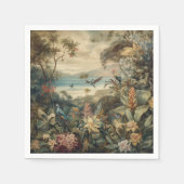 ヴィンテージの植物のシーンの鳥の花の楽園 スタンダードカクテルナプキン (正面)