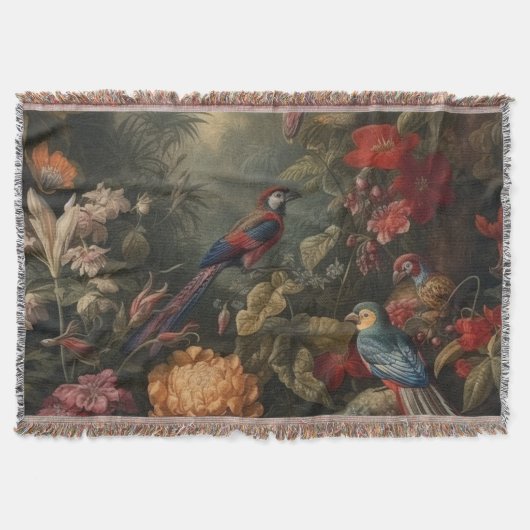 ヴィンテージの植物のシーンの鳥の花の楽園 スローブランケット (正面)