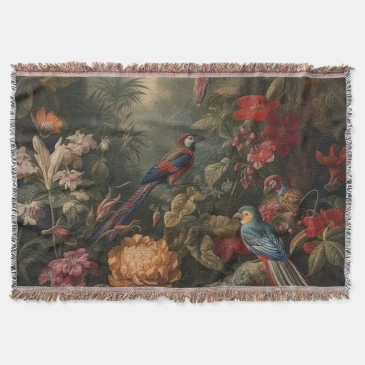 ヴィンテージの植物のシーンの鳥の花の楽園 スローブランケット (正面)