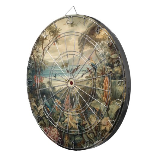 ヴィンテージの植物のシーンの鳥の花の楽園 ダーツボード (正面右)