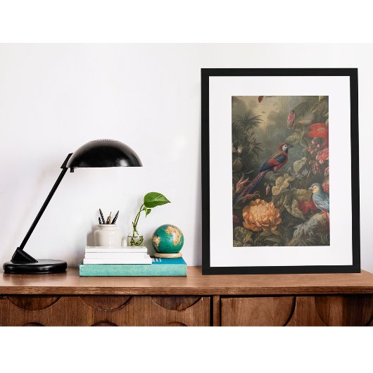 ヴィンテージの植物のシーンの鳥の花の楽園 フォトプリント           