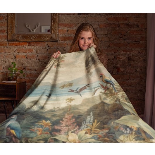 ヴィンテージの植物のシーンの鳥の花の楽園 フリースブランケット
