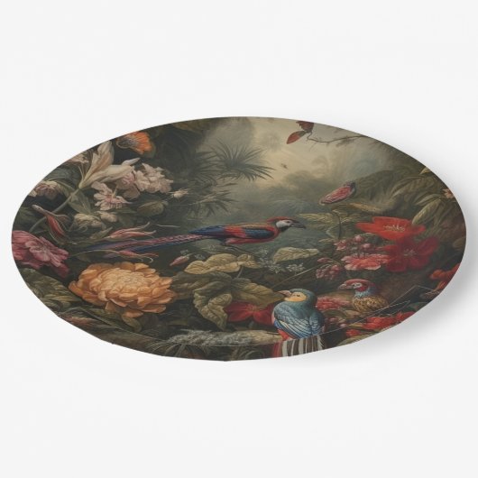 ヴィンテージの植物のシーンの鳥の花の楽園 ペーパープレート (アングル)