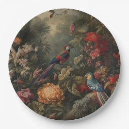 ヴィンテージの植物のシーンの鳥の花の楽園 ペーパープレート