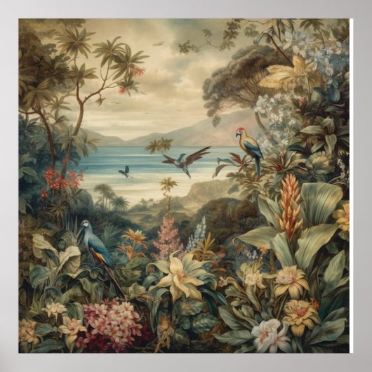 ヴィンテージの植物のシーンの鳥の花の楽園 ポスター (正面)