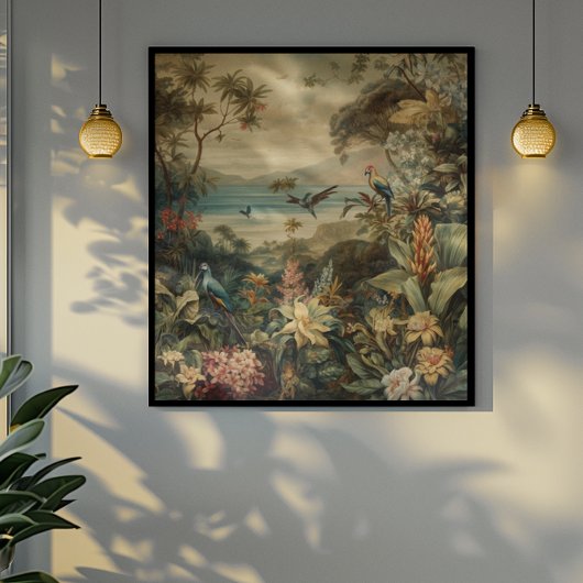 ヴィンテージの植物のシーンの鳥の花の楽園 ポスター