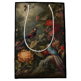 ヴィンテージの植物のシーンの鳥の花の楽園 ミディアムペーパーバッグ