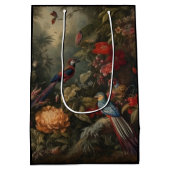 ヴィンテージの植物のシーンの鳥の花の楽園 ミディアムペーパーバッグ (裏面)