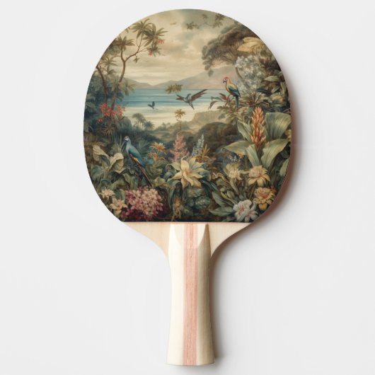ヴィンテージの植物のシーンの鳥の花の楽園 卓球ラケット (正面)
