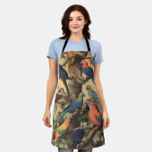 ヴィンテージの植物のシーンカラフルの木の中のパロット エプロン (着用した状態)