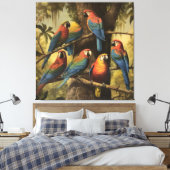 ヴィンテージの植物のシーンカラフルの木の中のパロット キャンバスプリント (インサイチュ (寝室))