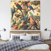 ヴィンテージの植物のシーンカラフルの木の中のパロット キャンバスプリント (インサイチュ (寝室))