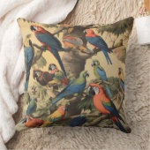 ヴィンテージの植物のシーンカラフルの木の中のパロット クッション (ブランケット)