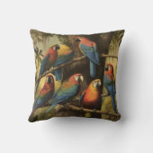 ヴィンテージの植物のシーンカラフルの木の中のパロット クッション (裏面)