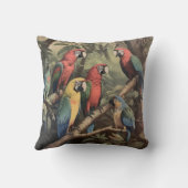 ヴィンテージの植物のシーンカラフルの木の中のパロット クッション (裏面)