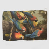 ヴィンテージの植物のシーンカラフルの木の中のパロット ゴルフタオル (横)