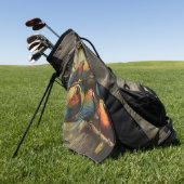 ヴィンテージの植物のシーンカラフルの木の中のパロット ゴルフタオル (グリーン)