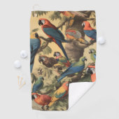 ヴィンテージの植物のシーンカラフルの木の中のパロット ゴルフタオル (インサイチュ)