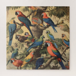 ヴィンテージの植物のシーンカラフルの木の中のパロット ジグソーパズル