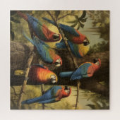 ヴィンテージの植物のシーンカラフルの木の中のパロット ジグソーパズル (横)