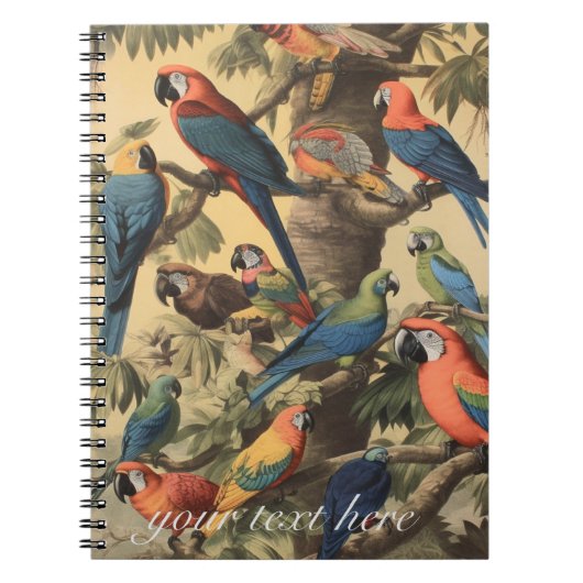 ヴィンテージの植物のシーンカラフルの木の中のパロット ノートブック (正面)