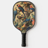 ヴィンテージの植物のシーンカラフルの木の中のパロット ピックルボールラケット (裏面)