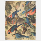 ヴィンテージの植物のシーンカラフルの木の中のパロット フリースブランケット (正面)