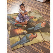 ヴィンテージの植物のシーンカラフルの木の中のパロット フリースブランケット