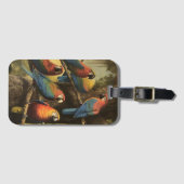 ヴィンテージの植物のシーンカラフルの木の中のパロット ラゲッジタグ (正面横)