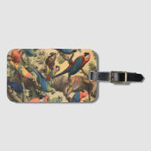 ヴィンテージの植物のシーンカラフルの木の中のパロット ラゲッジタグ (正面横)