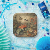 ヴィンテージの植物のシーン：ハチドリと花 ペーパープレート (パーティー)