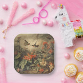 ヴィンテージの植物のシーン：ハチドリと花 ペーパープレート (パーティー)