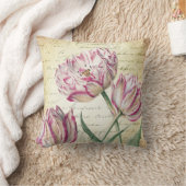ヴィンテージの植物のピンクおよび白いチューリップ クッション (ブランケット)