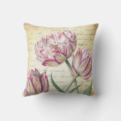 ヴィンテージの植物のピンクおよび白いチューリップ クッション (裏面)