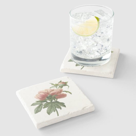 ヴィンテージの植物のピンクのバラ ストーンコースター (横)