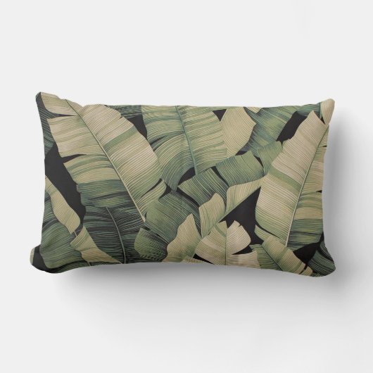 ヴィンテージの植物のプリントのバナナの葉 ランバークッション (正面)