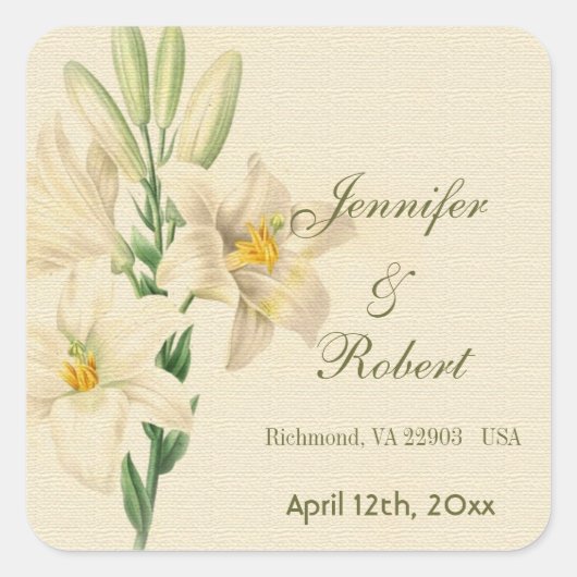 ヴィンテージの植物のユリ結婚の花 スクエアシール (正面)