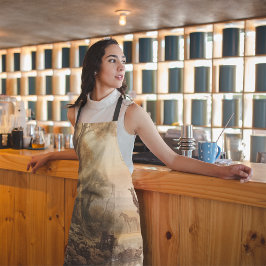 ヴィンテージの植物の川のそばのキリンのシーン エプロン