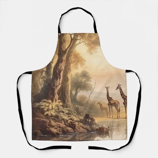ヴィンテージの植物の川のそばのキリンのシーン エプロン (正面)
