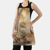 ヴィンテージの植物の川のそばのキリンのシーン エプロン (インサイチュ)