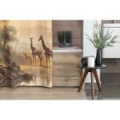 ヴィンテージの植物の川のそばのキリンのシーン シャワーカーテン