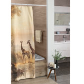 ヴィンテージの植物の川のそばのキリンのシーン シャワーカーテン