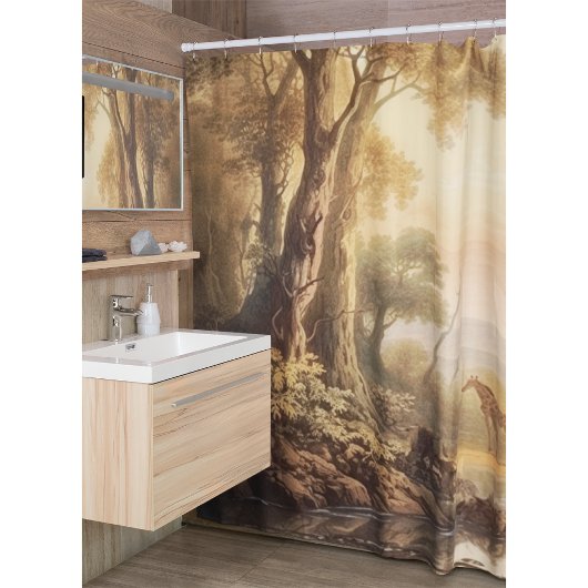 ヴィンテージの植物の川のそばのキリンのシーン シャワーカーテン