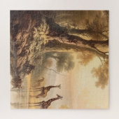 ヴィンテージの植物の川のそばのキリンのシーン ジグソーパズル (横)