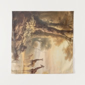 ヴィンテージの植物の川のそばのキリンのシーン タペストリー (正面(横))