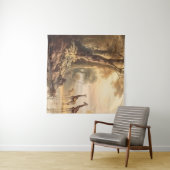 ヴィンテージの植物の川のそばのキリンのシーン タペストリー (インサイチュ(横))