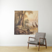 ヴィンテージの植物の川のそばのキリンのシーン タペストリー (インサイチュ)