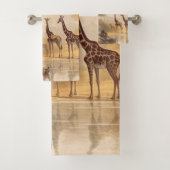 ヴィンテージの植物の川のそばのキリンのシーン バスタオルセット (インサイチュ)