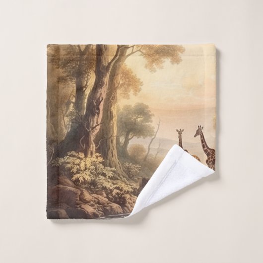 ヴィンテージの植物の川のそばのキリンのシーン バスタオルセット (ウォッシュタオル)